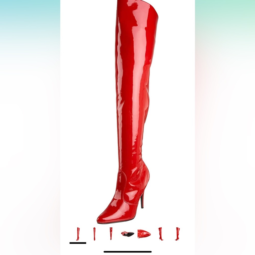 Pleaser Women's Seduce-3010 Thigh High Boot RED PATENT LEATHER